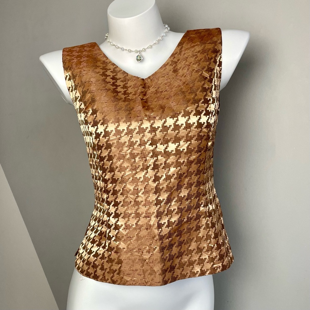 Gold Houndstooth Sleeveless Top